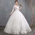 2019 New Off Shoulder Ball Gown Wedding Dress Floor Length Lace Hem Vintage Lace Up Handcraft Crystal Muslim Wedding Dress